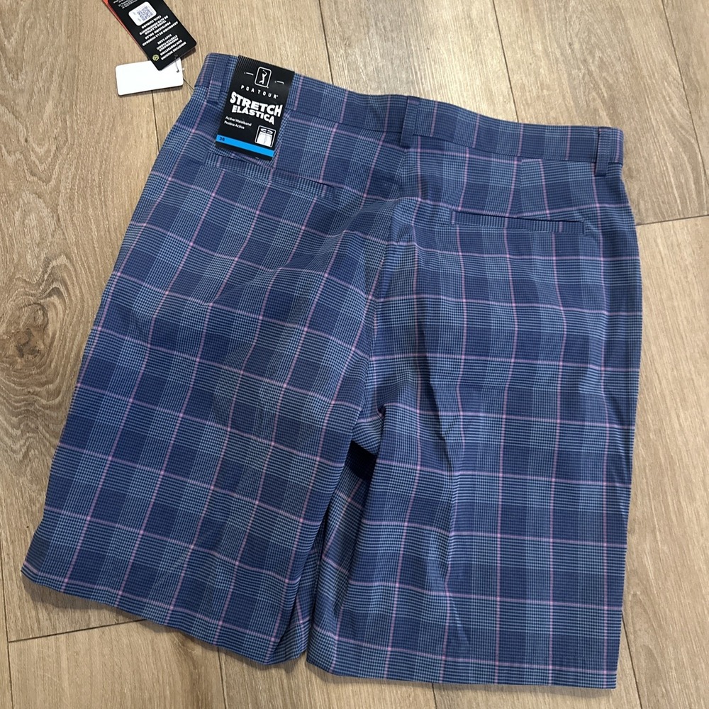 PGA Tour Men's Performance Stretch Golf Shorts Plaid Blue/Punk Preppy 36 - Picture 4 of 9